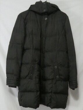 ESPRIT Quilted Long Olive Green Puffer Coat Parka Hooded Jacket Size 14